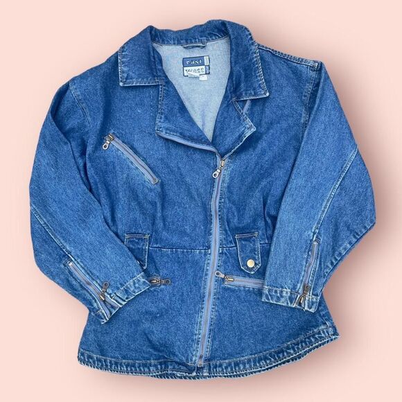 vintage 1990s denim biker jacket - Picture 1 of 5